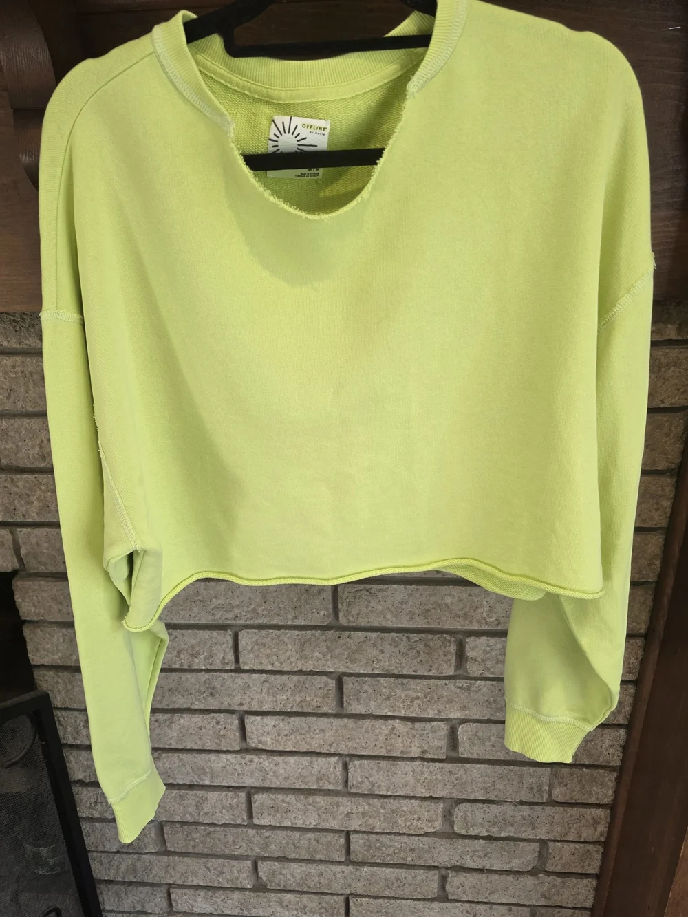 Offline By Aerie Cropped Lime Green V-Neck Sweatshirt